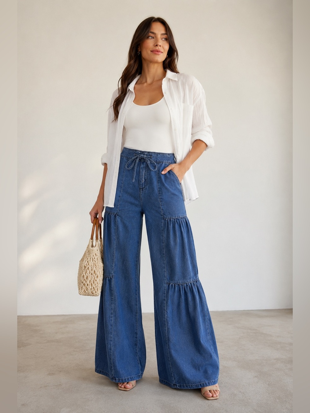 633. Tiered Wide-Leg Denim Pants
